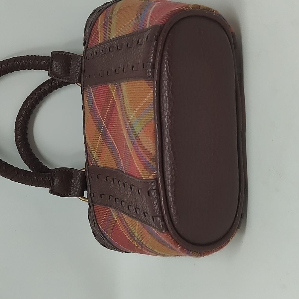 Leather and Fabric Plaid Bucket Bag - Picture 3 of 8